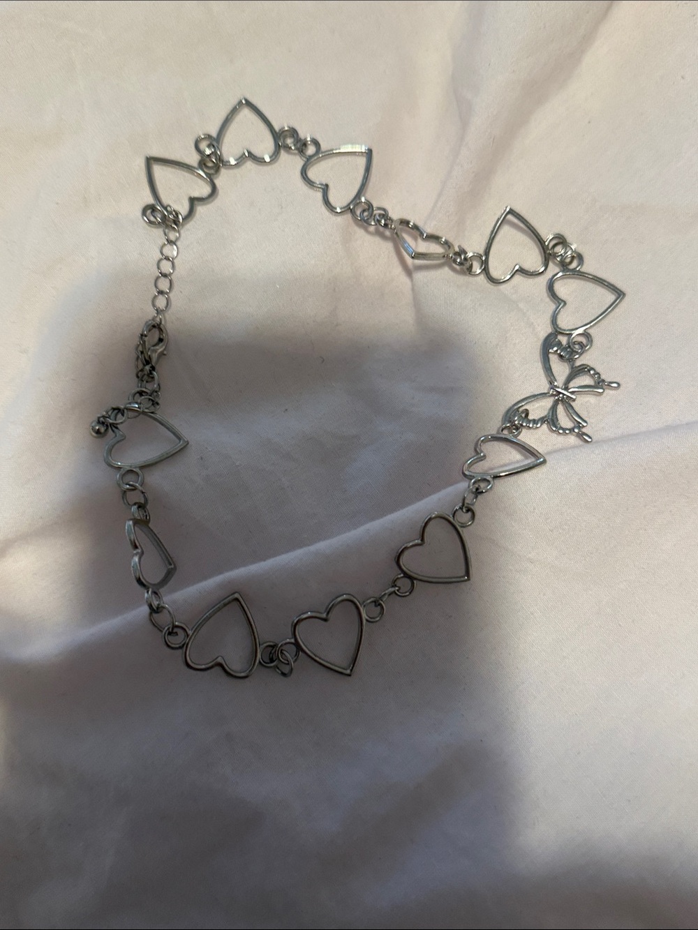 Silver Heart Link Bracelet with Butterfly Charm